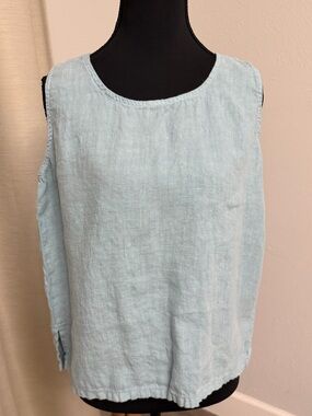 Hot Cotton Pale Blue Linen-Blend Tank Top